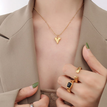 Minimalist Heart Pendant Necklace - 18K Real Gold Plating / Stainless Steel / Rose Gold (3 Colors)