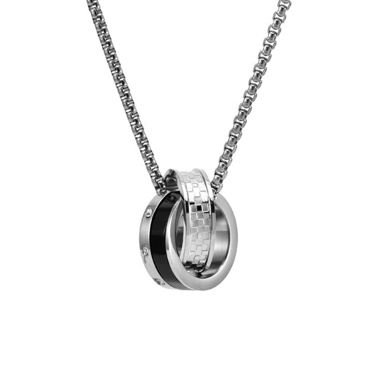 Titanium double ring necklace - chic men's jewelry - urban unisex style