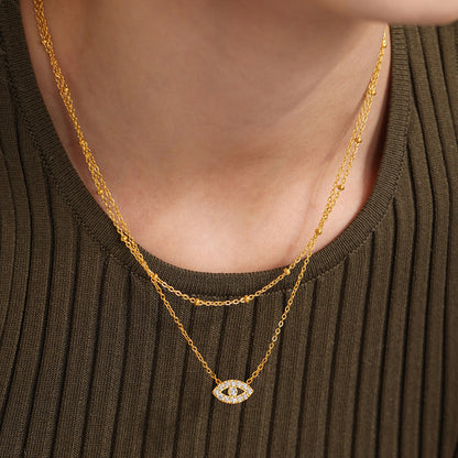 Evil eye necklace with 5A zirconia – multi-row fine chain made of gold-plated stainless steel or silver steel look