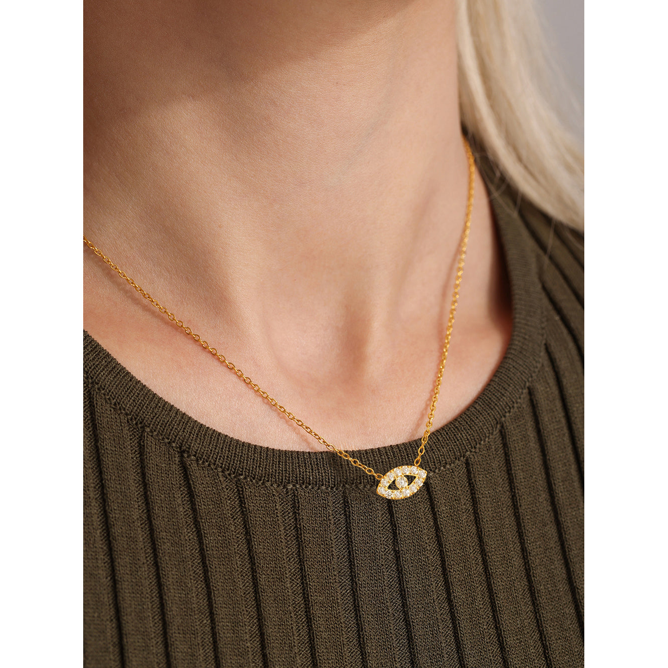 Evil eye necklace with 5A zirconia – multi-row fine chain made of gold-plated stainless steel or silver steel look