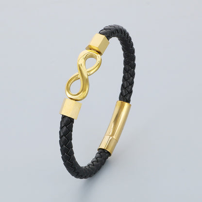 Personalized leather bracelet for men with stainless steel &amp; infinity symbol