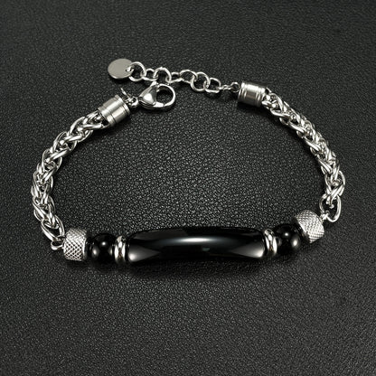 Stainless steel chain bracelet with tiger eye &amp; titanium – For men