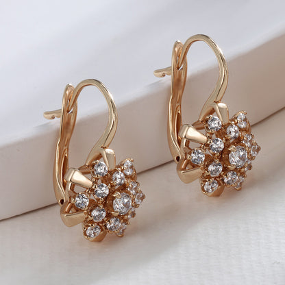 Fashionable flower ear clips with zirconia - copper alloy gold-plated (2.1 cm)