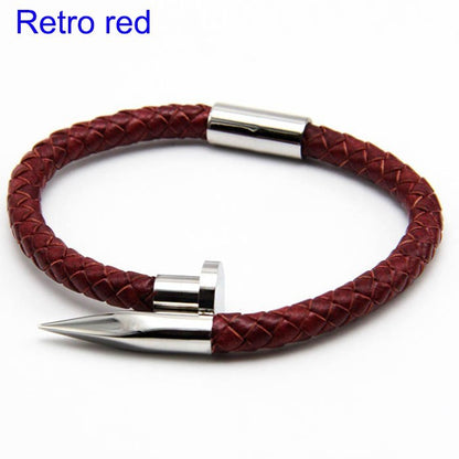Leather bracelet with stainless steel rivets and magnetic clasp