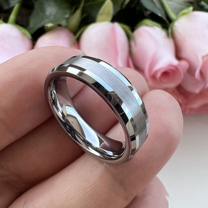 Wolframstahl-Ring mit sandgestrahltem Mittelteil – Zeitlos & Robust