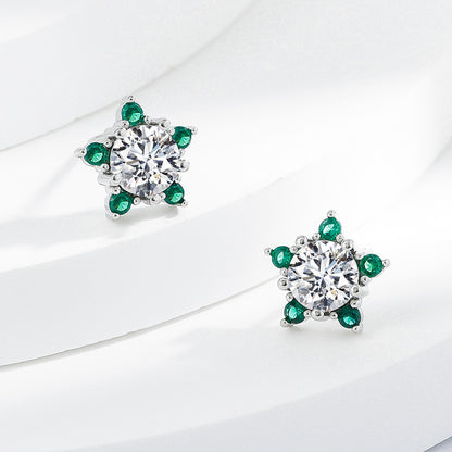 Star earrings with zirconia - copper rhodium-plated (white gold look) &amp; 925 silver stud earrings