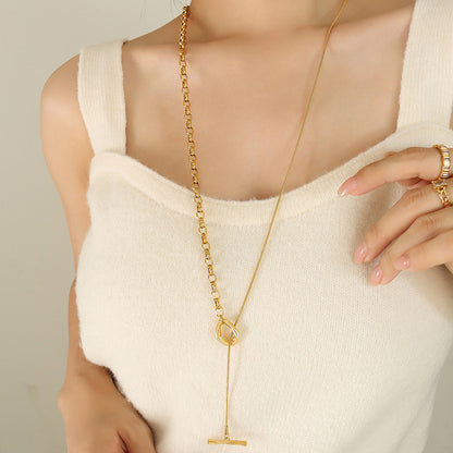 OT clasp necklace with adjustable length | Titanium steel 18k gold or steel colors | Trendy sweater chain jewelry | Elegant layering necklace for women
