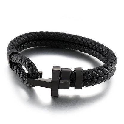 Stainless steel bracelet for men – stylish leather braid with geometric clasp