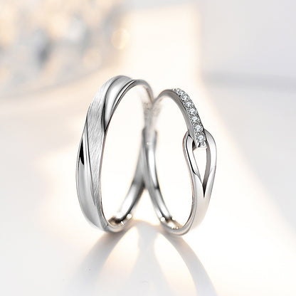 S925 Sterling Silver 'Rupert's Tear' Couple Rings - Rhodium-plated white gold look with sparkling zirconia stones