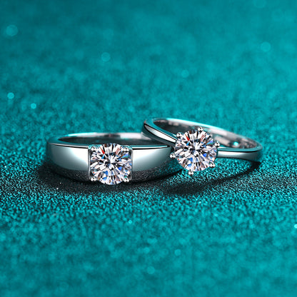 Zirconia couple rings (1 ct) | 925 sterling silver with rhodium plating - For him &amp; her