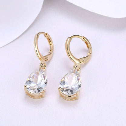 Teardrop zirconia ear clips - copper gold-plated (2.8 cm length)