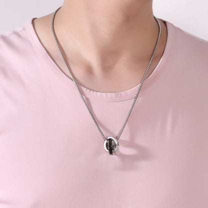 Titanium double ring necklace - chic men's jewelry - urban unisex style