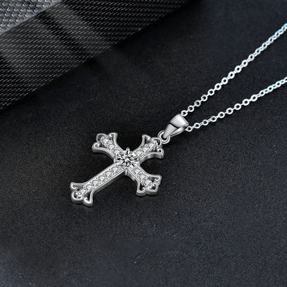 Cross pendant with moissanite (0.5ct) | 925 sterling silver with rhodium plating