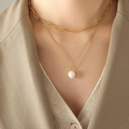 Minimalist pearl necklace with cultured pearl pendant – layered &amp; elegant