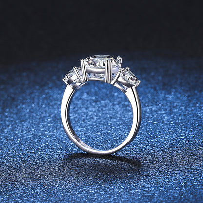 Three Life Stones Luxury Ring with 3ct Zirconia (2ct + 0.5ct x2) | S925 Sterling Silver with Rhodium Plating