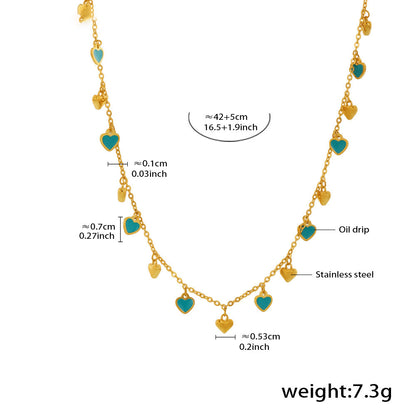 Multicolored Green Heart Collection – 18K gold-plated stainless steel jewelry as a bracelet or necklace (available in gold or silver finish)