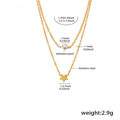 Star double chain with imitation pearls – 18K gold-plated stainless steel or silver look for stylish layering
