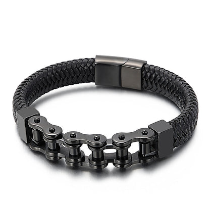 Men's bracelet made of stainless steel chain &amp; braided leather – Robust &amp; stylish