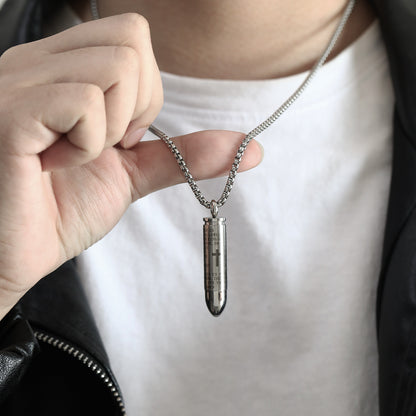 Modern cartridge pendant (screw-on) | Stainless steel necklace for men - Trendy ammunition look