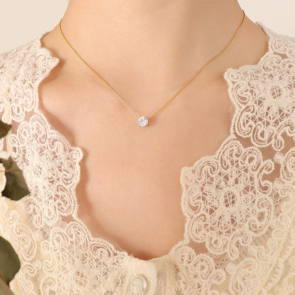 Romantic single zirconia necklace - gold-plated stainless steel or silver steel look