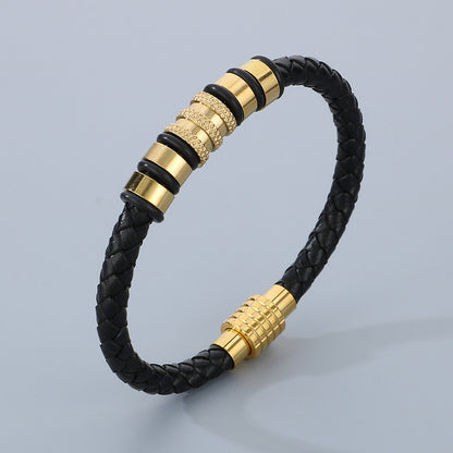 Men's braided leather bracelet with stainless steel magnetic clasp