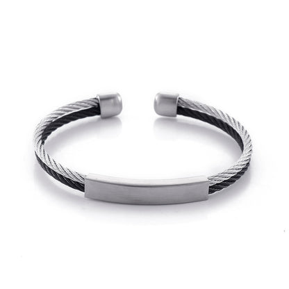 Open men's bracelet made of stainless steel – braided wire rope with twisted look