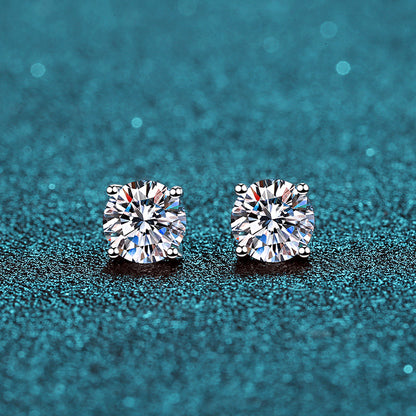 S925 Sterling Silver Stud Earrings with 4-Prong Setting – Type A-4mm|5mm|6.5mm Cubic Zirconia – Rhodium-Plated