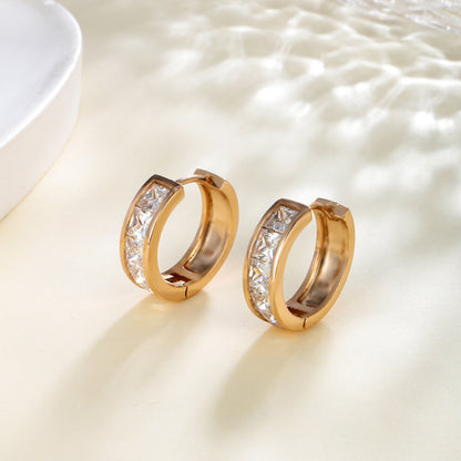 Earrings with square zirconia stones - copper alloy gold-plated (1.9 cm)