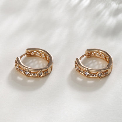Square ear clips with zirconia - copper alloy gold-plated (1.9 cm)