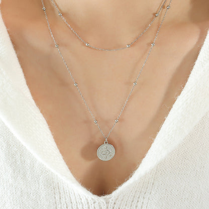 French Vintage Eye Pendant – Double Layered Necklace in Gold or Silver