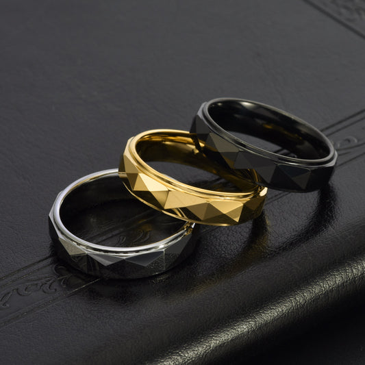 Herrenring aus Wolframcarbid mit diamantgeschliffener Oberfläche – 6 mm, gravurfähig, in Gold / Silber / Schwarz erhältlich