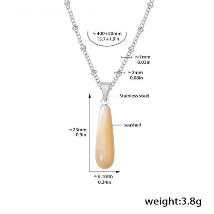 Drop-shaped shell pendant necklace - stainless steel 18k gold-plated | steel color (2 colors available)