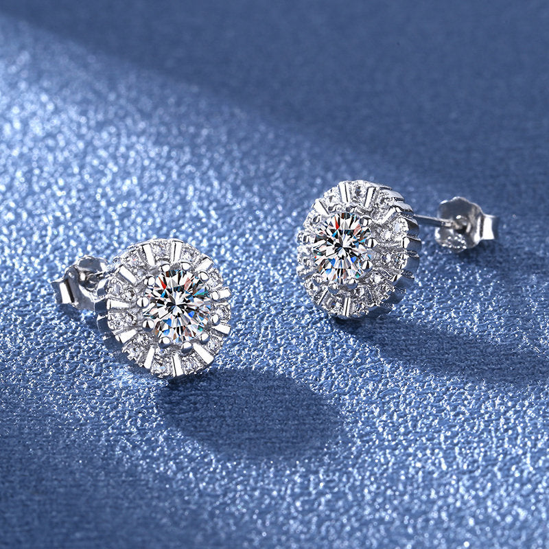 Sunflower earrings - copper rhodium-plated (white gold look) with silver studs - Elegant &amp; stylish accessories