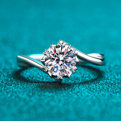Snowflake zirconia ring with cable band – 925 silver rhodium-plated | 5mm 6.5mm 8mm | Fine women's jewelry gift