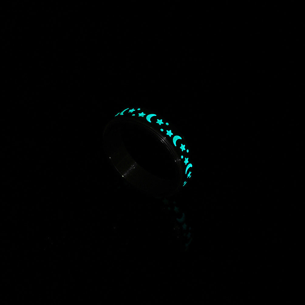 Star-Moon Titanium Ring with Glow-in-the-Dark Effect | Rotatable Anti-Stress Ring - 316L Stainless Steel for Women &amp; Men
