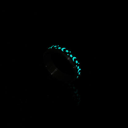 Star-Moon Titanium Ring with Glow-in-the-Dark Effect | Rotatable Anti-Stress Ring - 316L Stainless Steel for Women &amp; Men