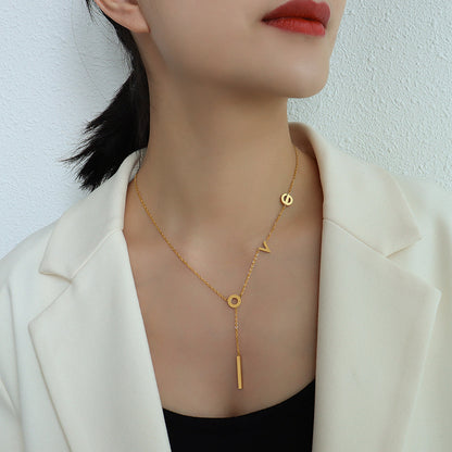 "LOVE" letter necklace – stainless steel pendant in 3 trendy colors