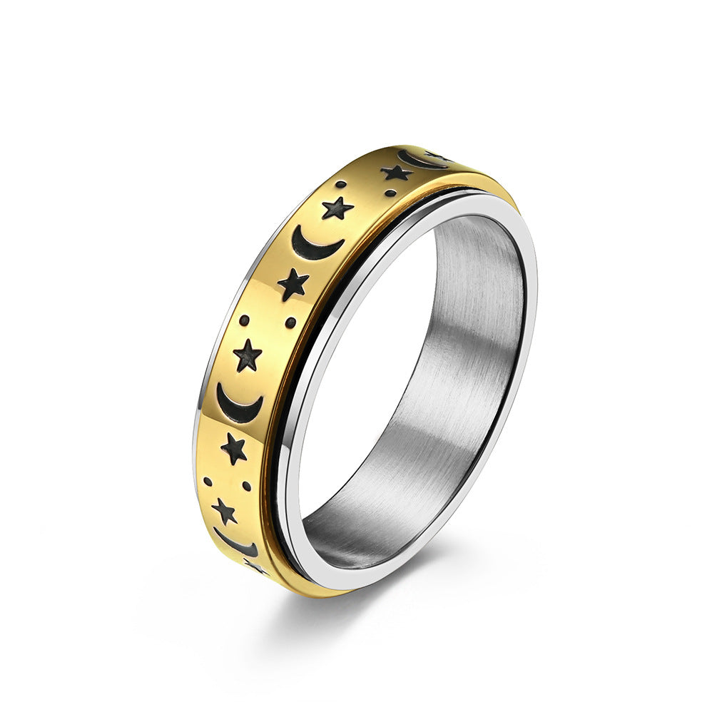 Star-Moon Titanium Ring with Glow-in-the-Dark Effect | Rotatable Anti-Stress Ring - 316L Stainless Steel for Women &amp; Men
