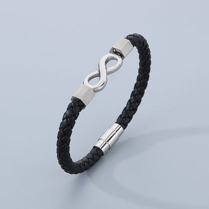 Personalized leather bracelet for men with stainless steel &amp; infinity symbol