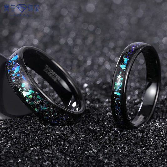 Wolfram-Partnerringe mit blauer Opal-Einlage