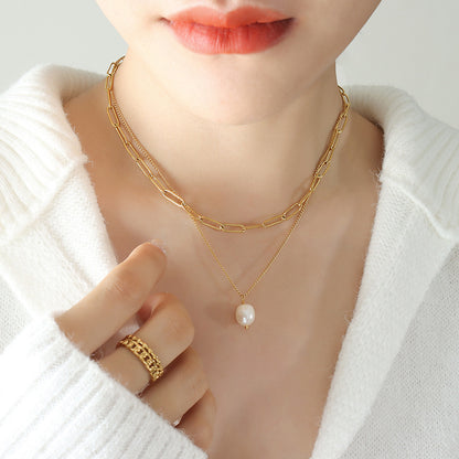 Minimalist pearl necklace with cultured pearl pendant – layered &amp; elegant