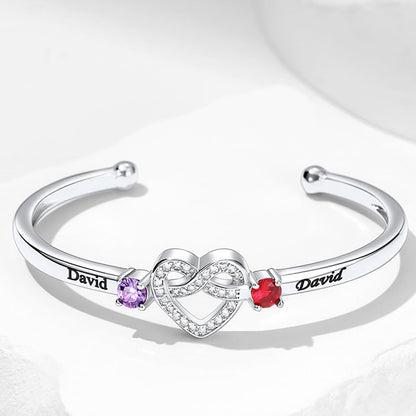 Personalisierbares Damenarmband mit Herz-Design und offenem Verschluss, 12. Dezember Geburtsstein (Zirkonia), S925 Silber