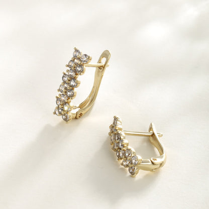 14K gold-plated flower stud earrings with zirconia | Copper alloy | 1.7 cm