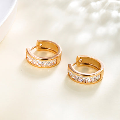 Earrings with square zirconia stones - copper alloy gold-plated (1.9 cm)