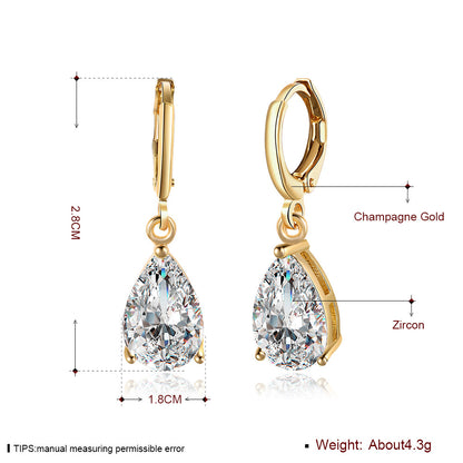 Teardrop zirconia ear clips - copper gold-plated (2.8 cm length)