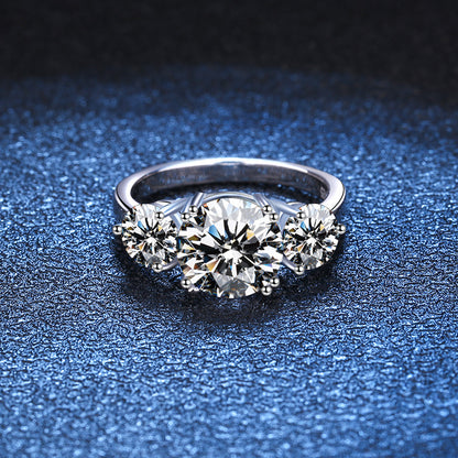 Three Life Stones Luxury Ring with 3ct Zirconia (2ct + 0.5ct x2) | S925 Sterling Silver with Rhodium Plating
