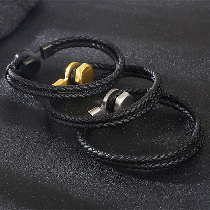 Retro leather bracelet with punk straps – double braided &amp; individual