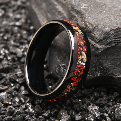PIOWNN® Wolframstahl Verlobungsring mit Blauem / Rot Opal