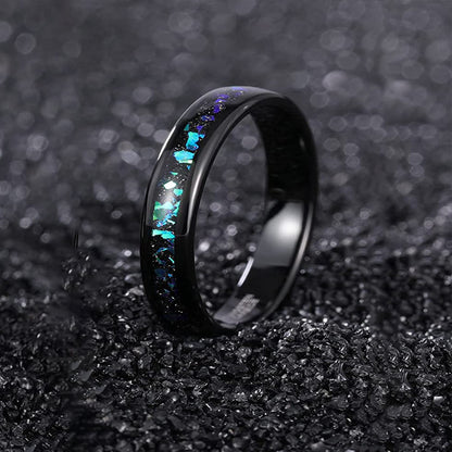 Wolfram-Partnerringe mit blauer Opal-Einlage