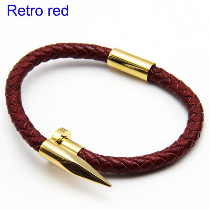Leather bracelet with stainless steel rivets and magnetic clasp